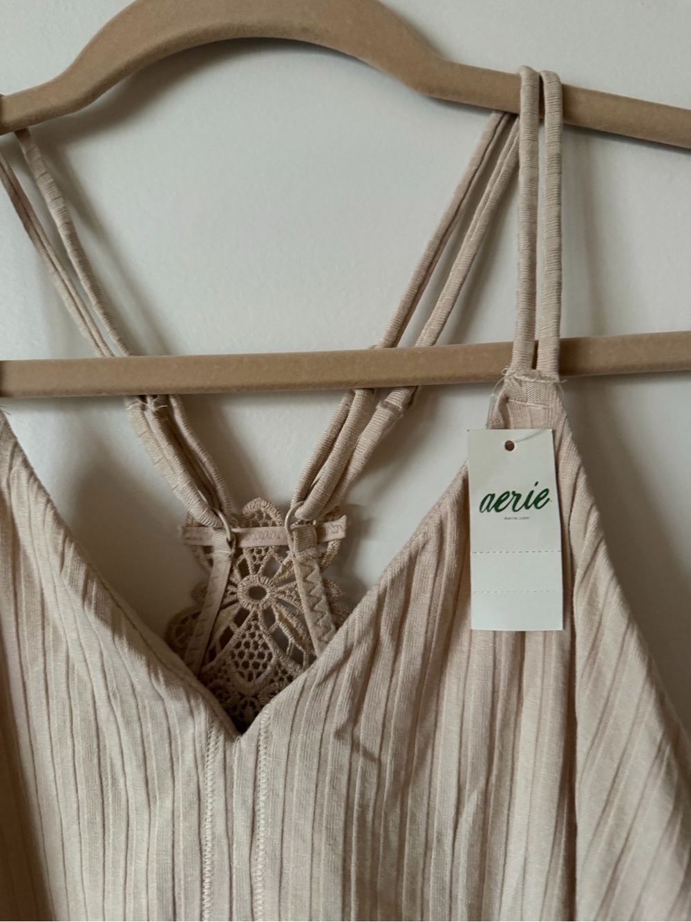 aerie Beige Ribbed Lace-Back Camisole - Picture 2 of 7